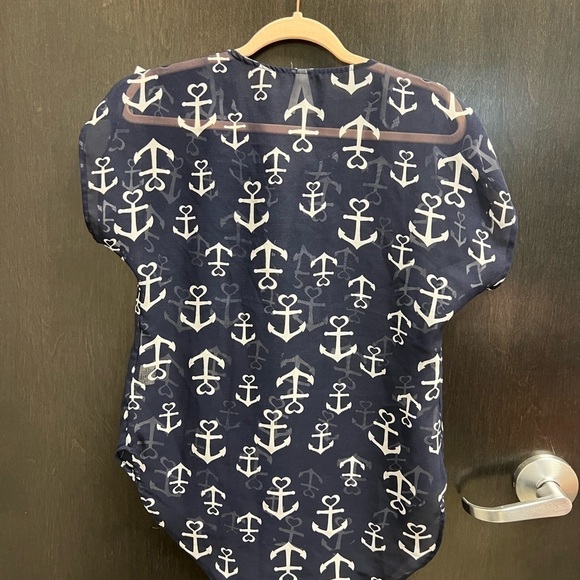 Live 4 Truth Nautical Anchor Navy And White Semi Sheer Blouse Cover  Up Size Med - Picture 4 of 10